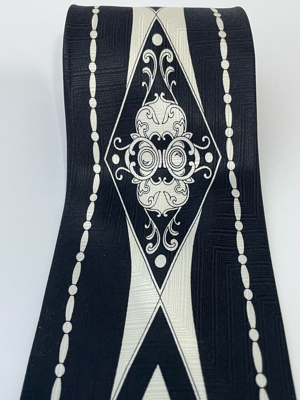 Vintage Laurant Benon Silk Necktie Black White Musician 80s Abstract Whimsygoth